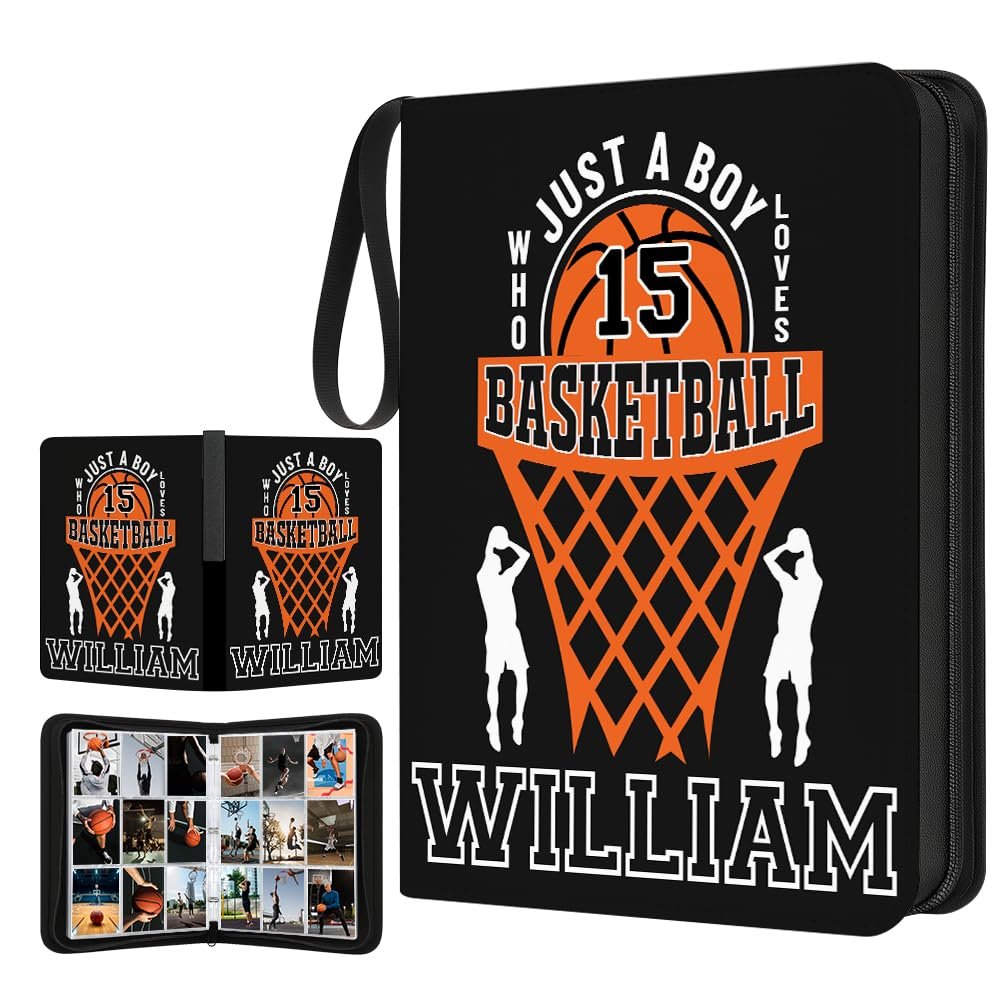 Personalized Basketball Card Binder with Name & Number  Sport Trading Card Album for Kids  Custom Sports Card Collector Book  Gifts for Boys, Teens, Players, Fans (Boy Loves Basketball)