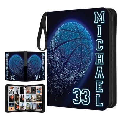 Custom Basketball Card Binder with Name & Number Personalized Sports Trading Card Album Collector Book for Kids, Teens, Boys Gift for Players & Fans (Basketball Art)