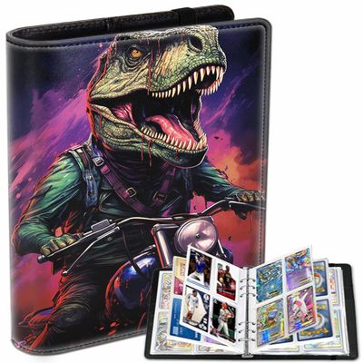 4 Pocket Card Collectible Binder, Waterproof Trading Card Binder with 50 Sleeves Holds 400 Cards, for MTG/TCG Cards, Sports Cards, Game Cards, Business Card Dinosaur Pattern Album Display