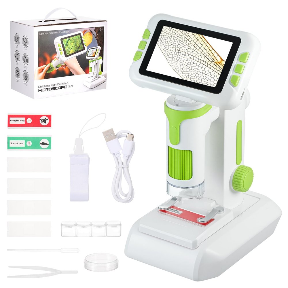 1600X Digital Microscope for Kids, Upgraded Portable Microscope with 4.0 inch HD Screen, 2-in-1 Desktop Handheld Miniscope Rechargeable Student Education Science Microscopes Gift for Kids