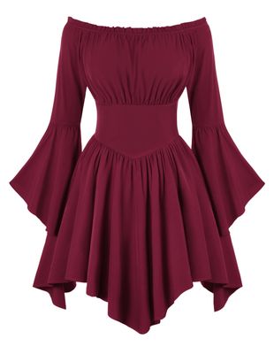 Renaissance Costume Women Pirate Off Shoulder Corset Dress Wine S