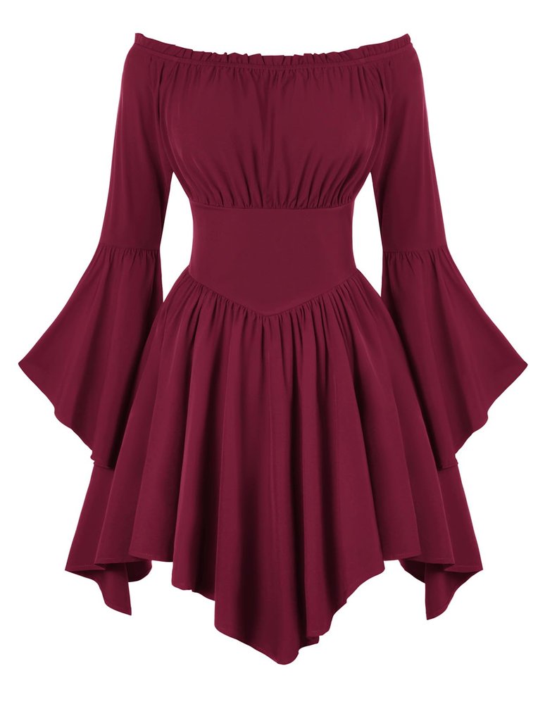 Renaissance Costume Women Pirate Off Shoulder Corset Dress Wine S