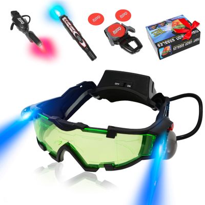 YIYIOOTH Kids Night Vision Goggles Spy Kit, 4 Pcs Spy Gear Toys Set, Cool Night Mission Goggles with Flip-Out Light/Invisible Ink Pen/Ear Light/Frisbee Shooter, Gifts for Kids 5-12 Boys Girls