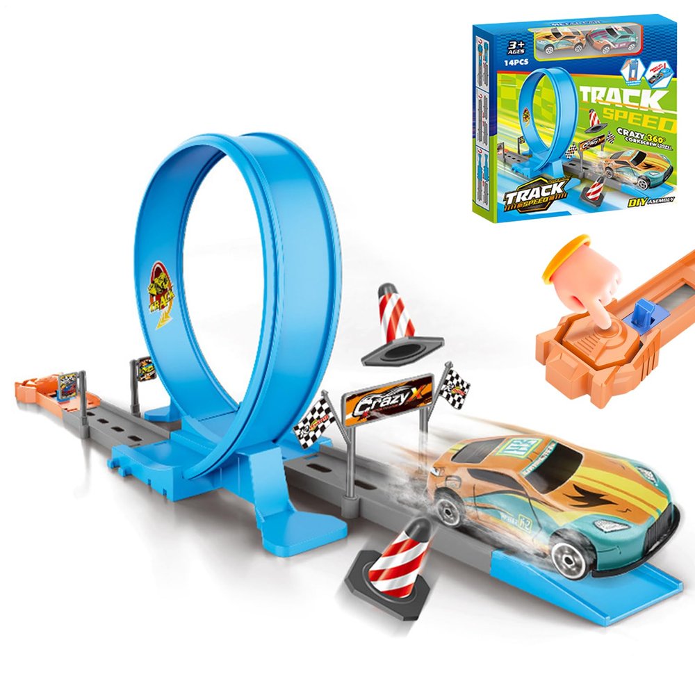 Car Track Set, Toy Car Track Set, Race for Boys and Kids, Wall-Climbing Kit with 360 Degree Rotation for Toddler Indoor Outdoor Travel Home Party Easter