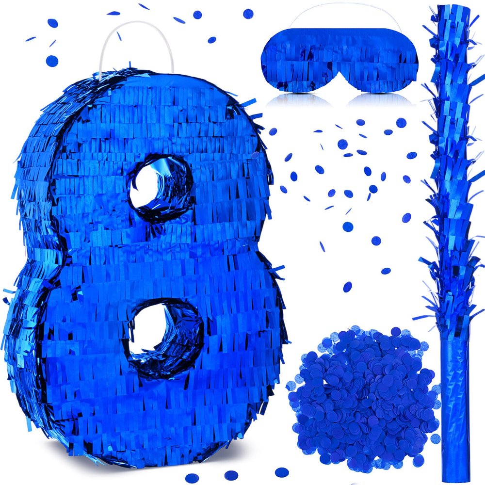 Halloscume Royal Blue Number Piata 16 Inch Blue Party Piata Decoration with Stick, Blindfold, and Confetti for Winter Birthday Graduation Celebrations Fiesta Milestone Events Game Party(Number 8)