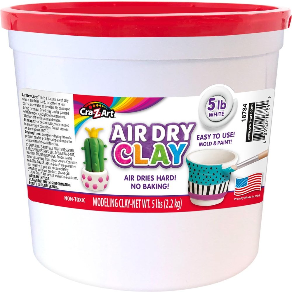 CRA-Z-Art Air Dry Clay - 5lb Bucket Natural White Modeling Clay, Perfect for Sculpting, School Projects, Bulk Class Supplies for Teachers, Day Cares, Camps, Essential for School