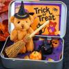 Halloween Bear in a Box for Trick or Treat,Teddy Bear in a Box for Trick or Treat - Miniature Witcher,Handmade Witch Teddy Bear in Box, with Witch Wizard Blanket Broom Cape Pumpkin & Cat (White) view 2
