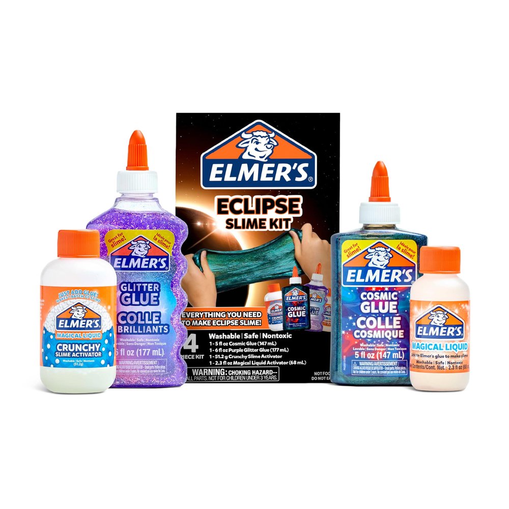 Elmers Eclipse Slime Kit, Slime Supplies Includes Cosmic Glue, Purple Glitter Glue, Original and Crunchy Slime Activators, 4 Count