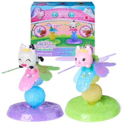 Gabby's Dollhouse Fairylandia, Kitty Fairy & Pandy Paws Flutter-riffic Fairy Rings 2-Pack with Display Stands, Kids Toys for Girls & Boys Ages 3 and Up