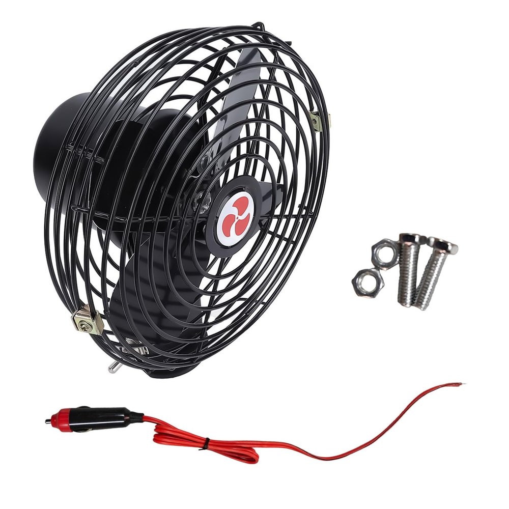 Elnwnnkc Car Cooling Fan, 12V Stainless Steel Automotive Cooling Fan, 2 Speed Adjustable, 8 Inch Quiet Heavy Duty Fans Kit for Cars Vehicles Trucks Boats Buses Bus Forklift...