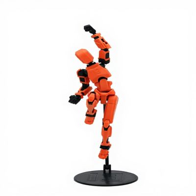 PrintMorph3D Dummy 13 Articulated 3D Printed Action Figure PETG Multiple Colors with Stand Base 5.4in Tall (White/Orange)