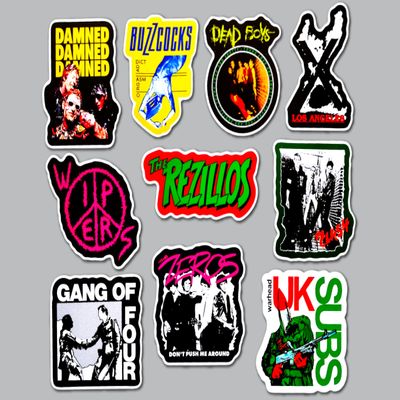 Punk Sticker Pack (10 Stickers) Set 30 Damned Buzzcocks Dead Los Angeles Wipers rezillos Blush Zeros UK subs Warhead Classic Rebellion Badge DIY Vintage Decal Underground Scene Music Loud Boys