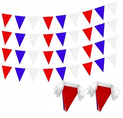 2 Pack Red Blue White Pennant Banner Flags String Triangle Bunting Flag for 4th of July Grand Opening Wedding Kids Birthday Baby Shower Outdoor Garden Hanging Decorations 60 Feet 60 pcs