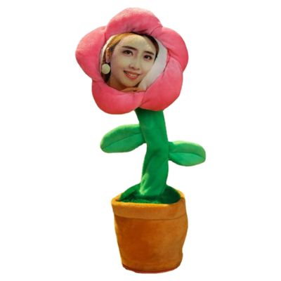 Dancing Talking Flower with Custom Face, Custom Flower Face, Sunflower Repeats Records Your Voice and Dance, Funny Personalized Plush Toy Gifts for Birthday Festival Back to Shcool