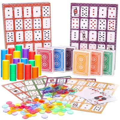 Zubebe 654 Pack Poker Keno Game Set, 6 Deck of Multicolor Playing Cards, 600 Transparent Scoring Chips, Large Boards, Poker Bingo Set Keno Board Game for Family Gathering Casino Play Night (Mixcolor)