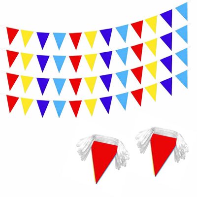 2 Pack Red Yellow Blue Pennant Banner Flags String Triangle Bunting Flag for Grand Opening Wedding Kids Birthday Baby Shower Outdoor Garden Hanging Decorations 66 Feet 64 pcs