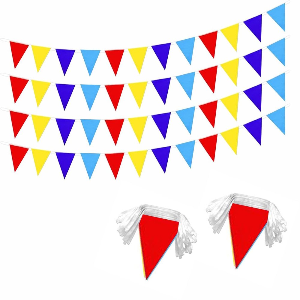 2 Pack Red Yellow Blue Pennant Banner Flags String Triangle Bunting Flag for Grand Opening Wedding Kids Birthday Baby Shower Outdoor Garden Hanging Decorations 66 Feet 64 pcs