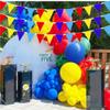2 Pack Red Yellow Blue Pennant Banner Flags String Triangle Bunting Flag for Grand Opening Wedding Kids Birthday Baby Shower Outdoor Garden Hanging Decorations 66 Feet 64 pcs view 4