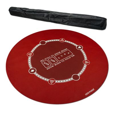 GEM POKER Round Poker Mat for Texas Holdem, Portable Poker Table Top with Water Repellency, Hemmed Edges, Noise Reduction, Carrying Bag Included for Poker Games, Casino, Haven Red
