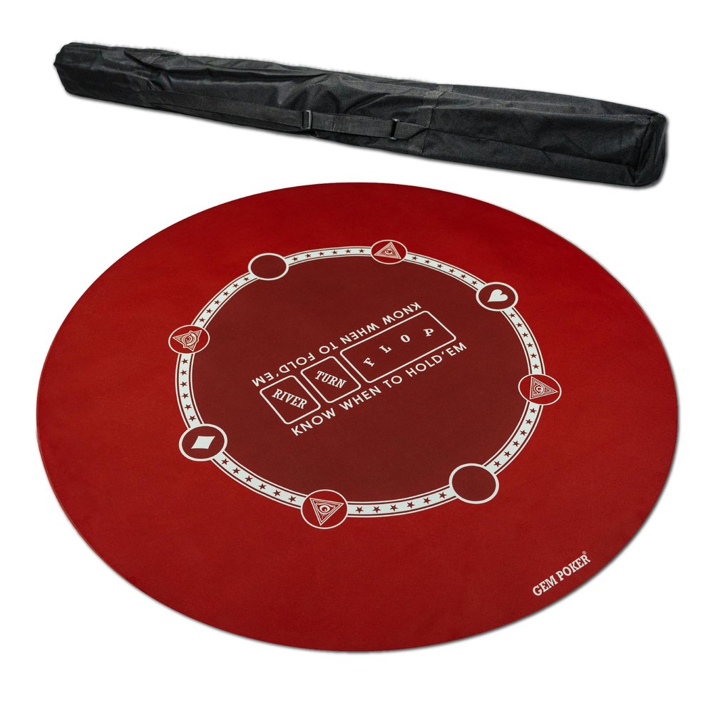 GEM POKER Round Poker Mat for Texas Holdem, Portable Poker Table Top with Water Repellency, Hemmed Edges, Noise Reduction, Carrying Bag Included for Poker Games, Casino, Haven Red