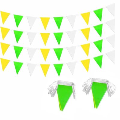 2 Pack Yellow Green White Pennant Banner Flags String Triangle Bunting Flag for Grand Opening Wedding Kids Birthday Baby Shower Outdoor Garden Hanging Decorations 60 Feet 60 pcs