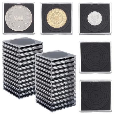 AHANDMAKER 50 Pcs Clear Square Silver Dollar Coin Protector Holder Coin Collection Case of 10 Size with Adjustable Gasket for Collectors American Silver Eagle Liberty Coins JFK Half Dollar