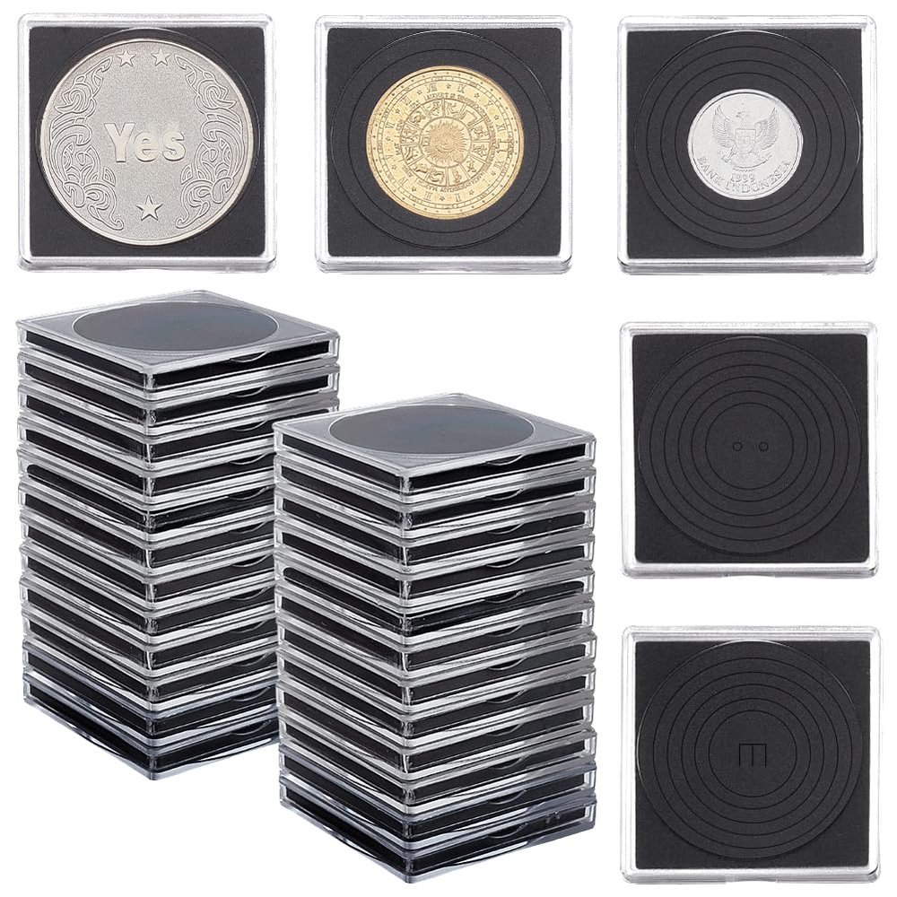 AHANDMAKER 50 Pcs Clear Square Silver Dollar Coin Protector Holder Coin Collection Case of 10 Size with Adjustable Gasket for Collectors American Silver Eagle Liberty Coins JFK Half Dollar