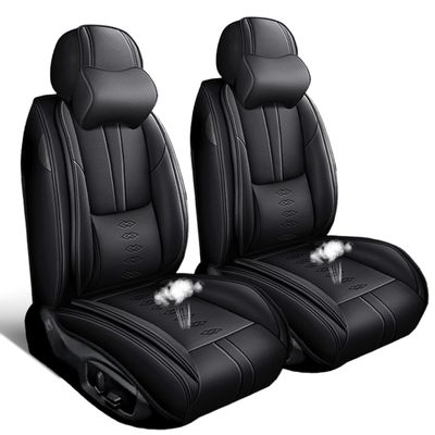 SOUIPA Car Seat Covers 2 Seats Fit for Mercedes-Benz AMG EQE 2023 2024 2025,Waterproof Leather Seat Covers,Airbag Compatible,Car Seat Protectors Interior Sets(2PCS with Pillows,Black)