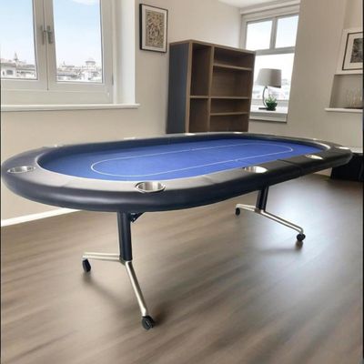INO Design Foldable Poker Table for 10 Players 94 Inches Casion Game Style with Scroll Wheels, Blue