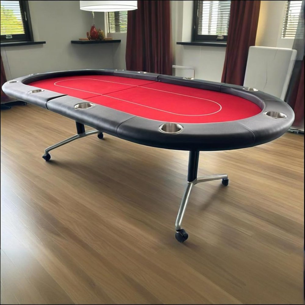 INO Design Foldable Poker Table 94 Inches for 10 Players Casion Game Style with Scroll Wheels, Red