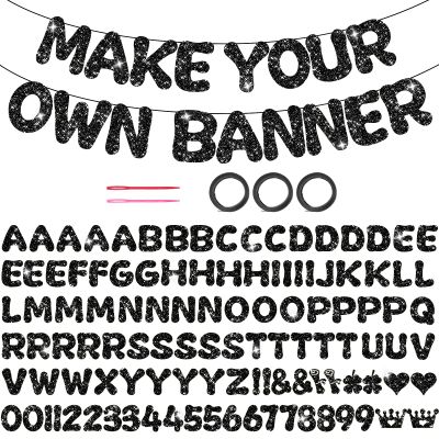 116PCS DIY Banner Customizable Birthday Banners Graduation Banner Custom Party Hanging Banner 111 Letters and Numbers, 3 Rope, 2 Threading Devices for Graduation Black