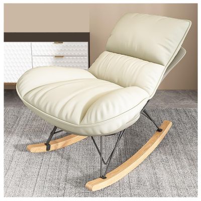 PPXCZZ Modern Upholstered Rocking Chair with Footstool, Soft Lumbar Support, Rubber Wood Legs for Nursery, Living Room & Bedroom(White,Type A)