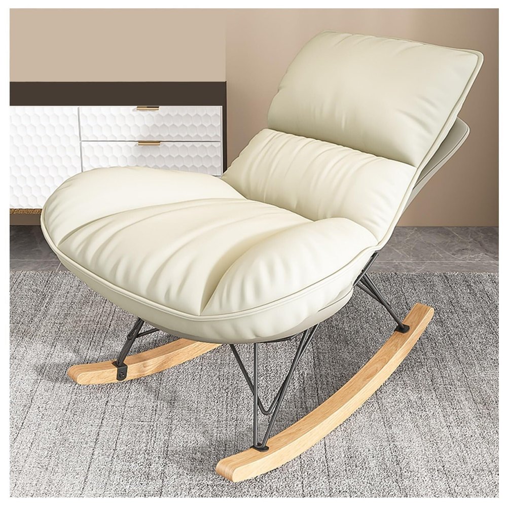 PPXCZZ Modern Upholstered Rocking Chair with Footstool, Soft Lumbar Support, Rubber Wood Legs for Nursery, Living Room & Bedroom(White,Type A)