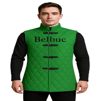 Belbuc Sleeveless Padded Gambeson Medieval Costume Jacket, Green, Thick Padding, for Men (5XL)