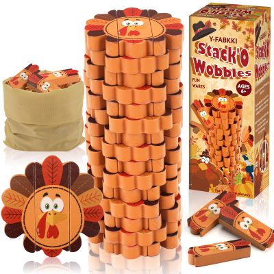 Y-FABKKI Thanksgiving Wooden Blocks Stacking Games, Turkey Theme Tumbling Tower and Balance Game for Adults, Kids, and Family Party, Stacking Board Toy with Storage Bag, Fall Party Activities Gifts
