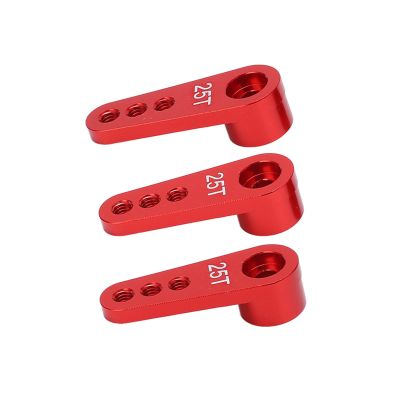 3pcs RC Aluminum 25T Servo Horns Metal Steering Arm Upgrade Parts for 1/8 1/10 RC Car Durable Lightweight Anodized CNC Machined Servo Accessories (Red)