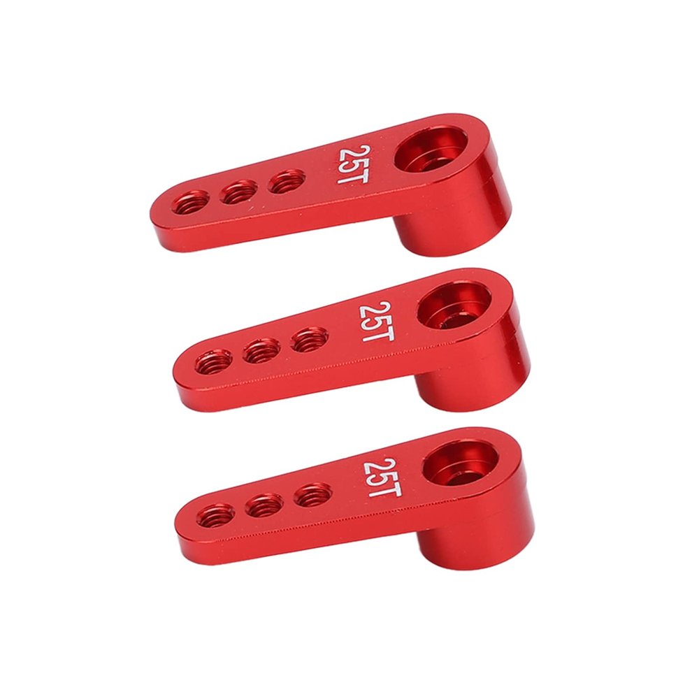 3pcs RC Aluminum 25T Servo Horns Metal Steering Arm Upgrade Parts for 1/8 1/10 RC Car Durable Lightweight Anodized CNC Machined Servo Accessories (Red)