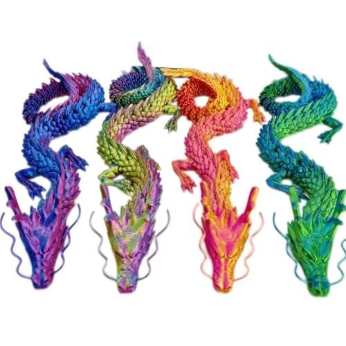 BIRAE 4Pcs 24inch 3D Printed Dragon, Articulated Crystal Dragon, 3D Printed Fidget Toys, Adults Fidget Toys, Home Office Decor Executive Desk Toy