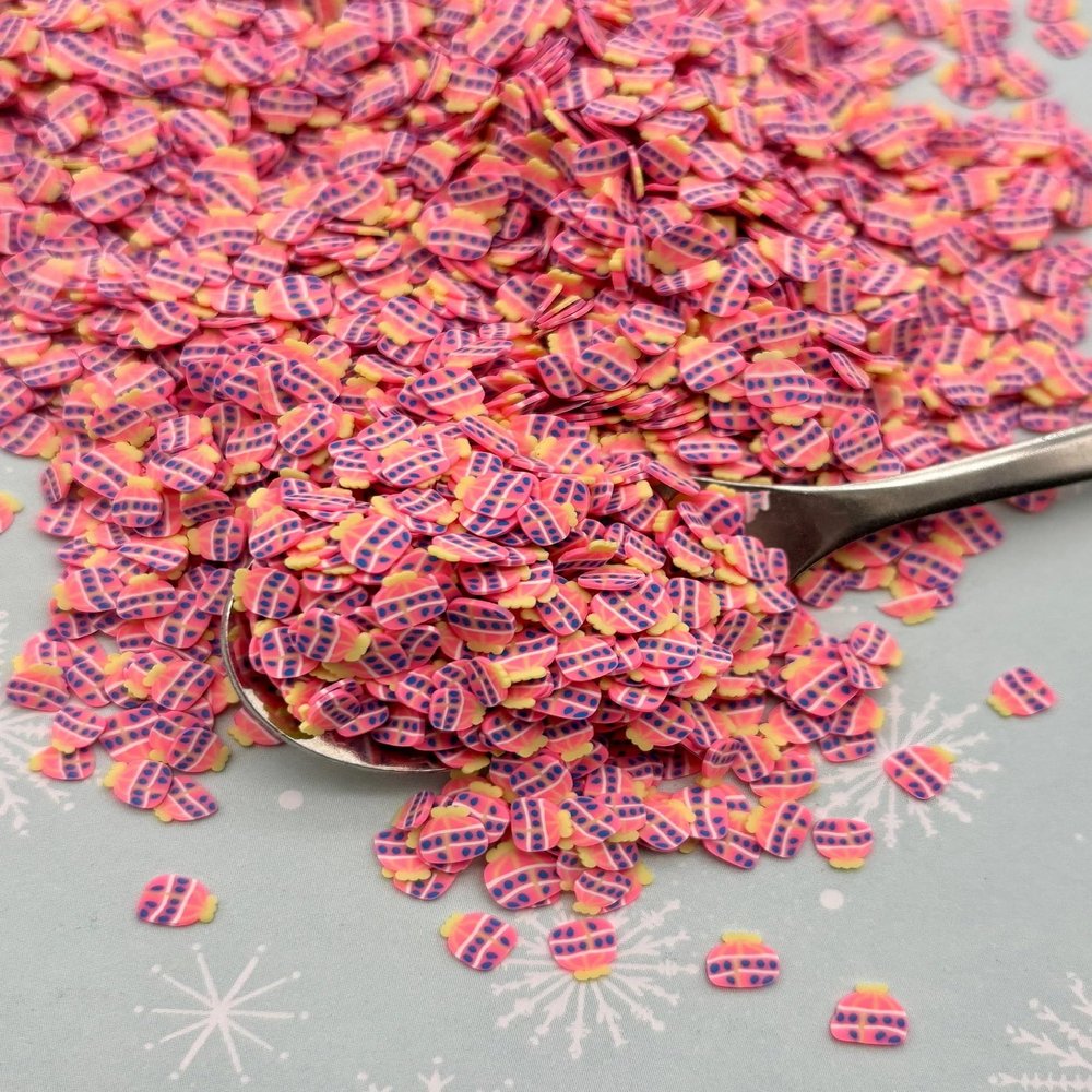 Christmas Present Polymer Clay Sprinkles, Kawaii Fake Gift Box Slices, Fimo Sprinkle Mix, Decoden Funfetti Jimmies for Crafts and Resin (Container)