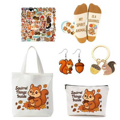 Squirrel Gifts Set Includes Squirrel Funny Gifts Sock, Makeup Bag, Stickers,Earrings (squirrel-SET B)