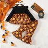 ABCRR Baby Girl Halloween Outfit 3PCS Pumpkin Print Top Bell Bottom Pants and Headband Set (Black, 2-3 Year) view 3