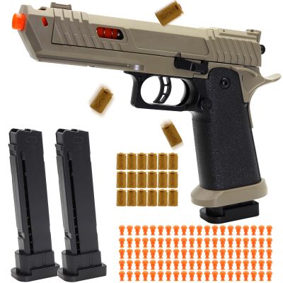 Bugrtey Automatic Shell Ejecting Toy Fidget Gun, 2 Modes Shooting & Fidget with 2 Magazines, 18 Shells, 100 Foam Bullets, 26-32FT Range, Gifts for Christmas Halloween Birthday