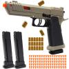 Bugrtey Automatic Shell Ejecting Toy Fidget Gun, 2 Modes Shooting & Fidget with 2 Magazines, 18 Shells, 100 Foam Bullets, 26-32FT Range, Gifts for Christmas Halloween Birthday view 1
