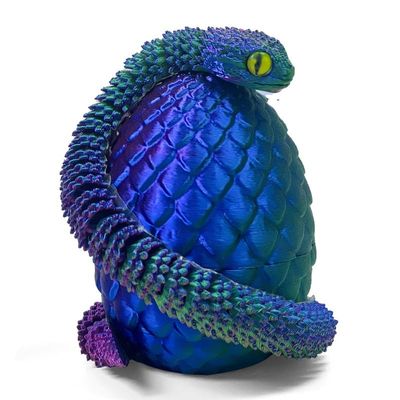3D Printed Snake with Egg - 11.8 Inch Flexible Toy Snake Inside 3.2 Inch Egg, Realistic 3D Printed Animals, Cute Desk Decor for Kids and Collectors (Red Blue Green)