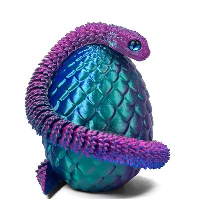3D Printed Snake with Egg - 11.8 Inch Flexible Toy Snake Inside 3.2 Inch Egg, Realistic 3D Printed Animals, Cute Desk Decor for Kids and Collectors (Dazzling Color)