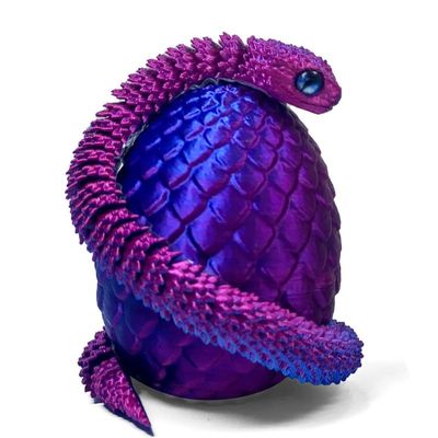 3D Printed Snake with Egg - 11.8 Inch Flexible Toy Snake Inside 3.2 Inch Egg, Realistic 3D Printed Animals, Cute Desk Decor for Kids and Collectors (Red Blue)