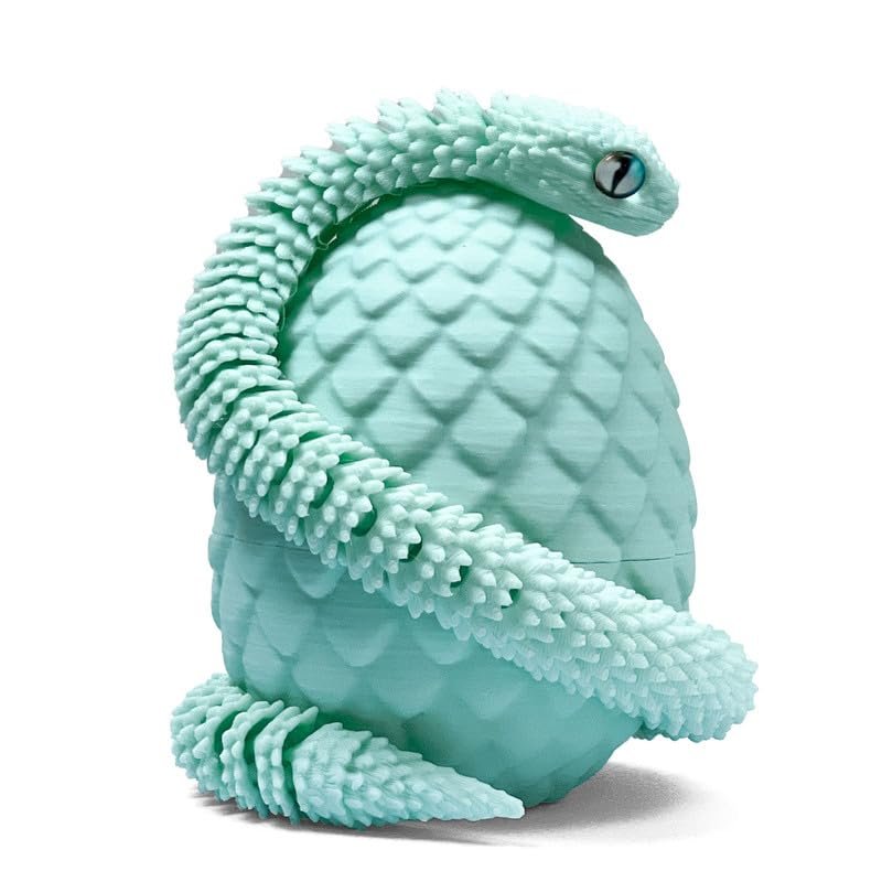 3D Printed Snake with Egg - 11.8 Inch Flexible Toy Snake Inside 3.2 Inch Egg, Realistic 3D Printed Animals, Cute Desk Decor for Kids and Collectors (Blue)