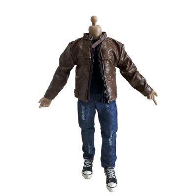 1/12 Action Figure Clothes,Leather Jacket for 6 inch Male Action Figures,6 inch Male Jackets. (Stand-up Collar-Brown)