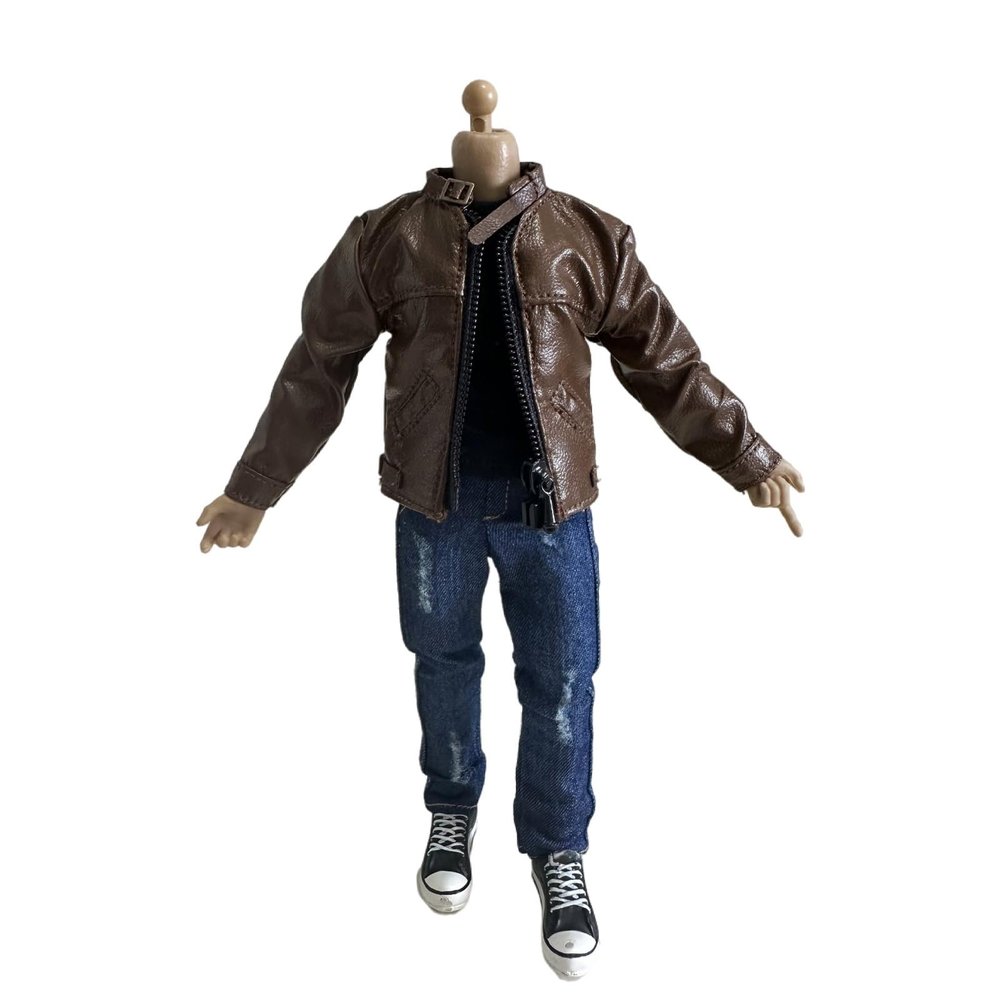 1/12 Action Figure Clothes,Leather Jacket for 6 inch Male Action Figures,6 inch Male Jackets. (Stand-up Collar-Brown)