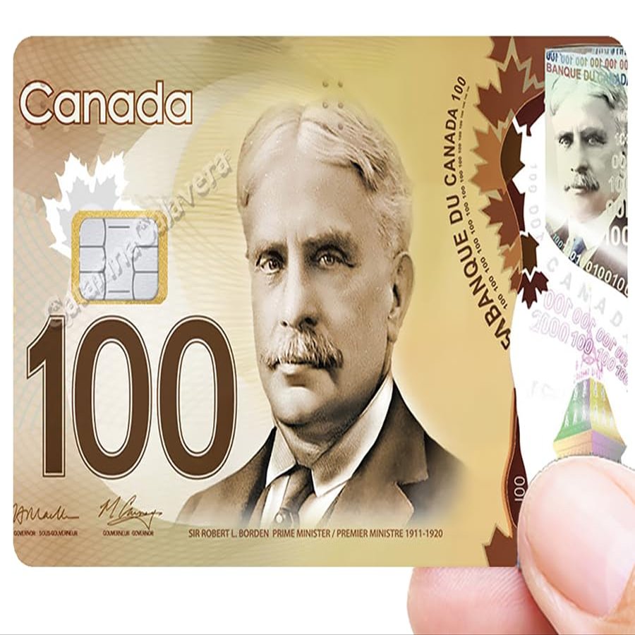 100 Canadian Dollars, Bank Card Sticker, US Format